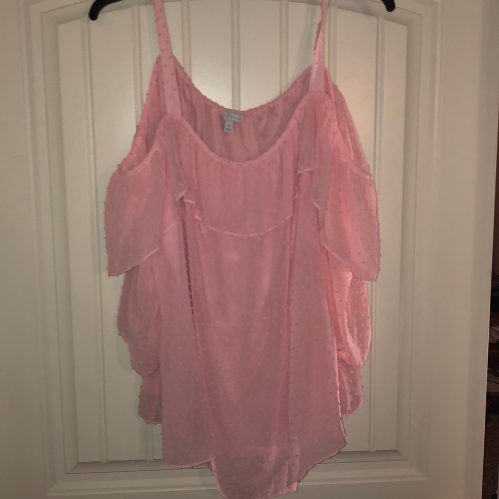 Pink cold shoulder top